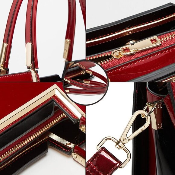 Shiny Patent Leather Handbags Glossy Shoulder Bags Fashion Satchel Purses Party - Picture 7 of 7